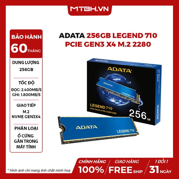 SSD ADATA 256GB LEGEND 710 M.2 PCIe Gen3x4 (Đọc 2,400MB/s)