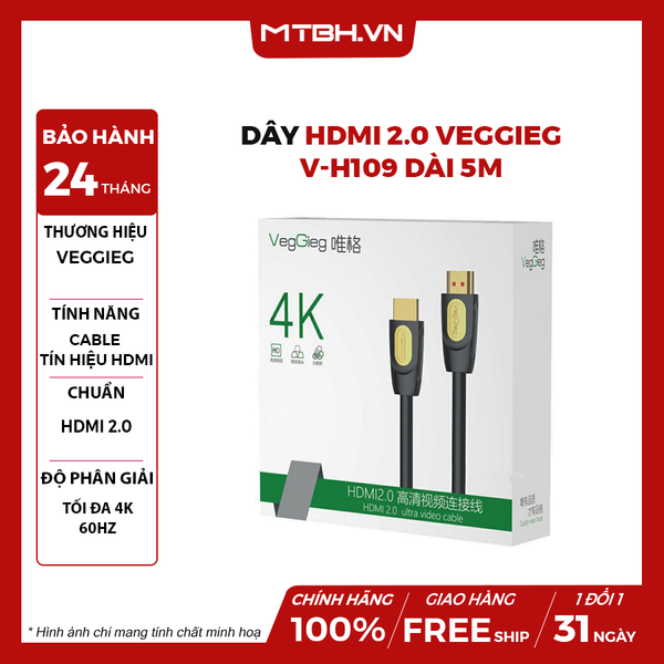 CÁP HDMI 2.0 VEGGIEG V-H109 DÀI 5M