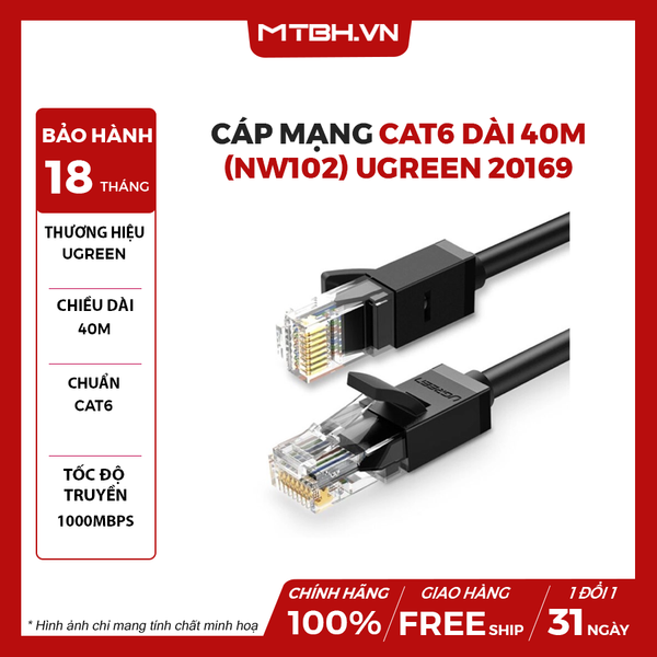Cáp mạng bấm sẵn Cat6 tròn dài 40m (NW102) Ugreen 20169