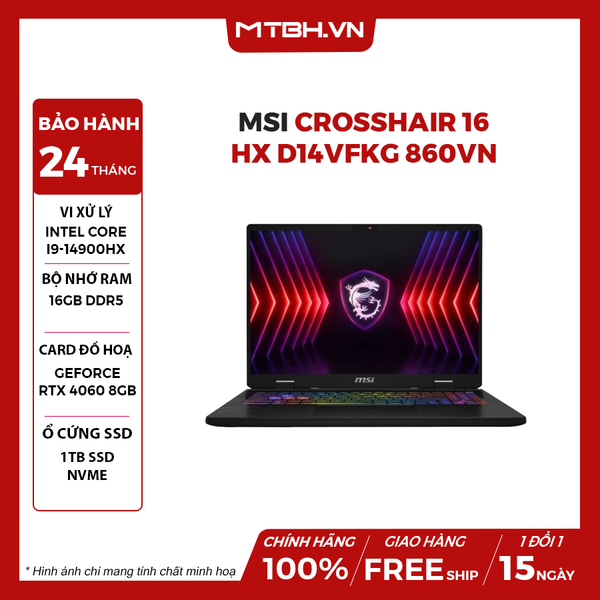 LAPTOP GAMING MSI CROSSHAIR 16 HX D14VFKG 860VN CORE i9-14900HX | RTX 4060 8GB | 16GB RAM | 1TB SSD |16
