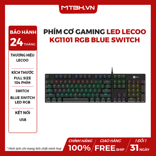 Bàn phím cơ gaming có đèn LED Lecoo KG1101 RGB blue switch
