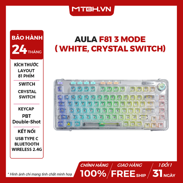 BÀN PHÍM CƠ AULA F81 3 MODE ( White, Crystal switch)