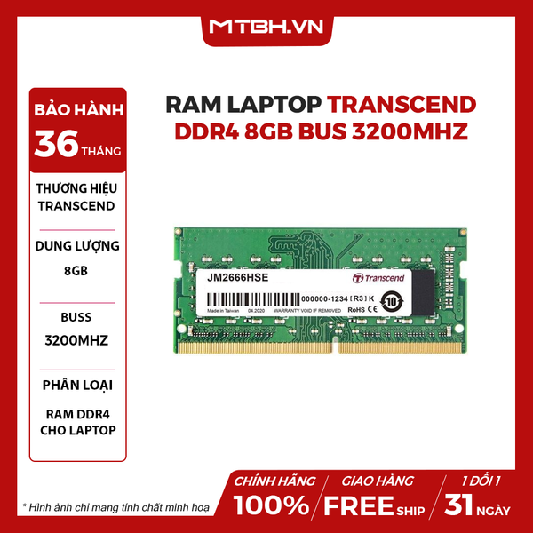 RAM LAPTOP TRANSCEND DDR4 8GB BUS 3200MHZ