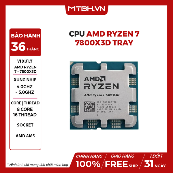 CPU AMD Ryzen 7 7800X3D TRAY CHÍNH HÃNG