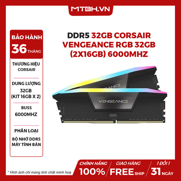 Ram DDR5 32GB Corsair Vengeance RGB (2x16GB) 6000MHz