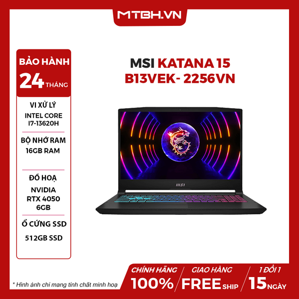 LAPTOP GAMING MSI KATANA 15 B13VEK- 2256VN CORE i7-13620H | RTX 4050 6GB | 16GB RAM | 512GB SSD | 15.6 FHD 144Hz | WINDOWS 11