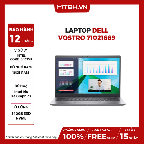 LAPTOP DELL VOSTRO 71021669 CORE i5-1335U | 16GB RAM | 512GB SSD | 14 inch FHD | Win 11