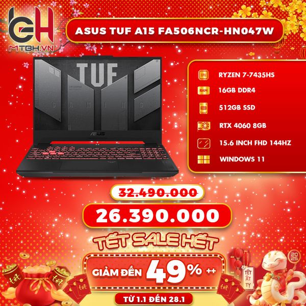 LAPTOP ASUS TUF GAMING A15 FA507NVR-LP091W RYZEN 7-7435HS | RTX 4060 8GB | 16GB RAM | 512GB SSD | 15.6' FHD 144Hz | Win 11