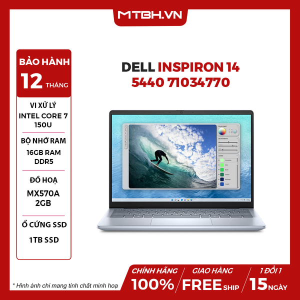 LAPTOP DELL INSPIRON 14 5440 71034770 Core 7 150U | 16GB RAM | 1TB SSD | MX570A 2GB | 14