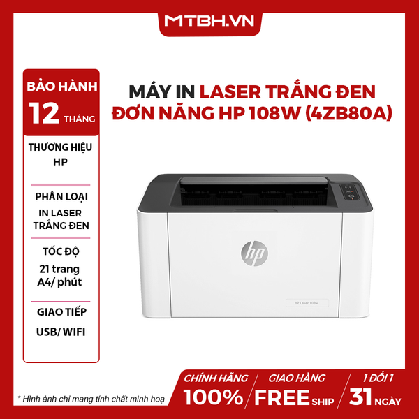 Máy in laser trắng đen đơn năng HP 108w (4ZB80A)