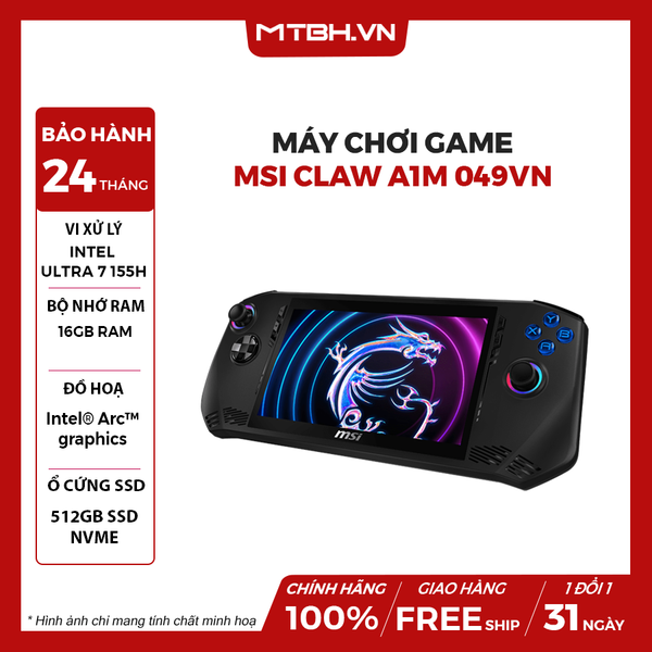 Máy chơi Game cầm tay MSI Claw A1M 049VN Ultra 7 155H | AI | 16GB RAM | 512GB SSD | 7