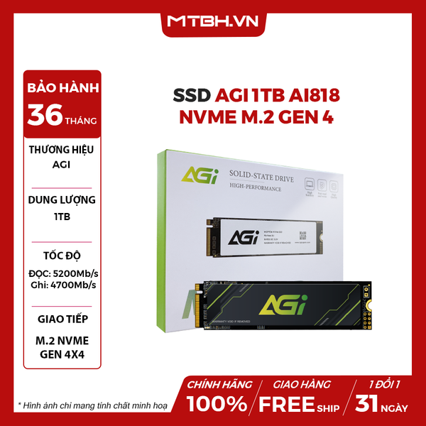 SSD AGI 1TB AI818 NVME M.2 GEN 4 (ĐỌC 5200MB/s)