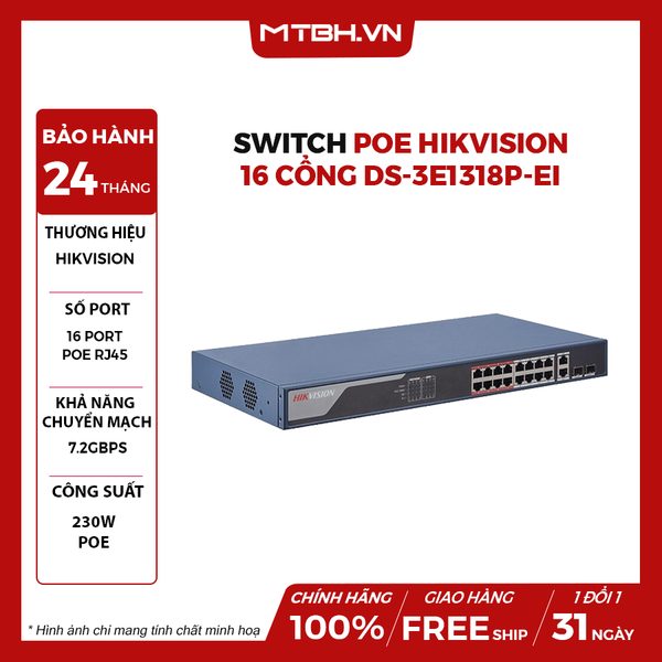 Switch PoE HIKVISION 16 cổng DS-3E1318P-EI