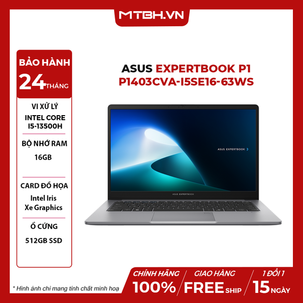 LAPTOP ASUS EXPERTBOOK P1 P1403CVA-i5SE16-63WS CORE i5-13500H | 16GB RAM | 512GB SSD | Intel Iris Xe Graphics | 14' FHD | Win 11