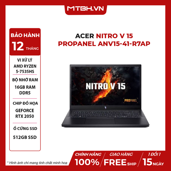 LAPTOP GAMING ACER NITRO V 15 PROPANEL ANV15-41-R7AP R5-7535HS | GeForce RTX 2050 4GB | 16GB RAM | 512GB SSD | 15.6' FHD 180Hz | Win 11