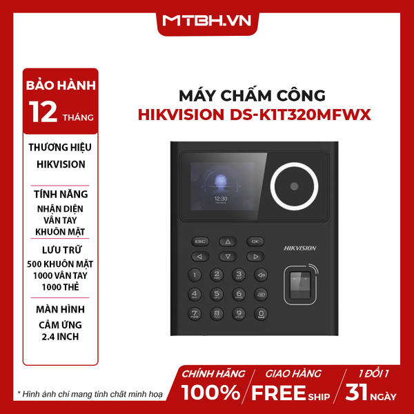 MÁY CHẤM CÔNG NHẬN DIỆN KHUÔN MẶT, VÂN TAY HIKVISION DS-K1T320MFWX