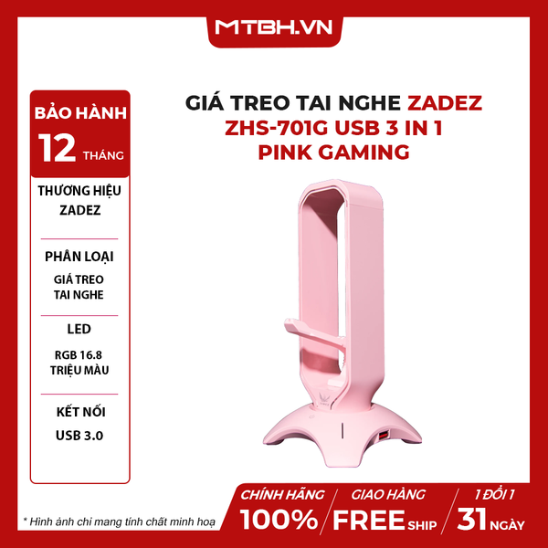 Giá Treo Tai Nghe ZADEZ ZHS-701G USB 3 in 1 Pink Gaming