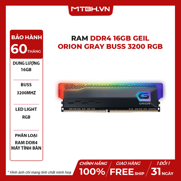 RAM DDR4 16GB GEIL ORION GRAY BUSS 3200 RGB
