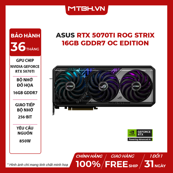 VGA ASUS RTX 5070 Ti ROG Strix 16GB GDDR7 OC Edition