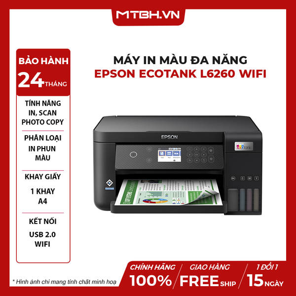 Máy in phun màu đa năng Epson Ecotank L6260 Wifi