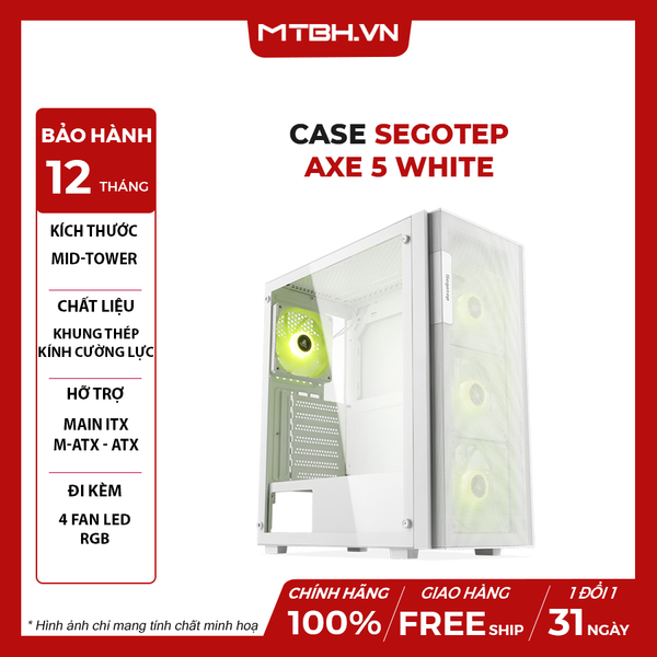 Case SEGOTEP AXE 5 WHITE (ATX/Mid Tower/Màu Trắng/4 Fan ARGB)