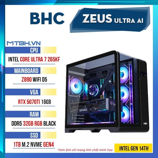 PC Gaming BHC ZEUS Ultra Ai ( Ultra 7 265KF | RTX 5070Ti | 32GB DDR5 | Z890 | 1TB )