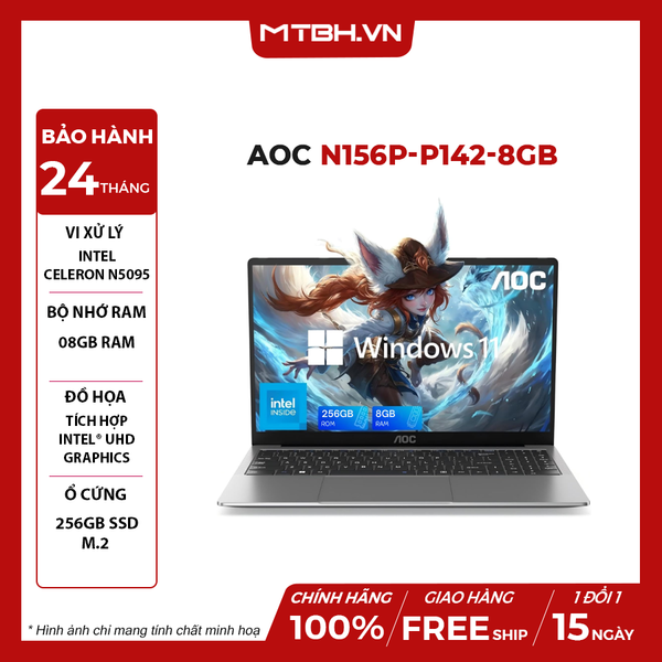 LAPTOP AOC N156P-P142-8GB INTEL CELERON N5095 | 8GB RAM | 256GB SSD| Intel UHD Graphics | 15.6 inch FHD | Win 11 Pro