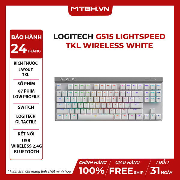 Bàn Phím Cơ Logitech G515 LightSpeed TKL Wireless White