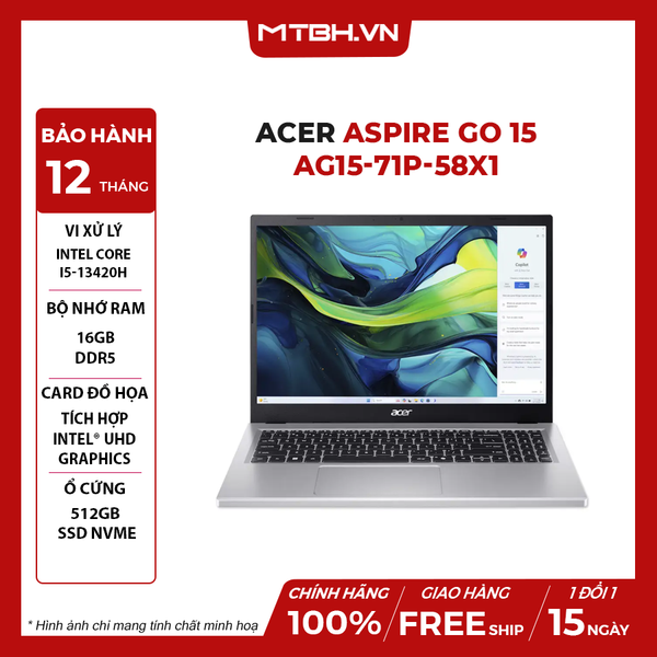 LAPTOP ACER ASPIRE GO 15 AG15-71P-58X1 CORE i5-13420H | 16GB RAM | 512GB SSD | Intel UHD Graphics | 15.6' FHD | Win 11