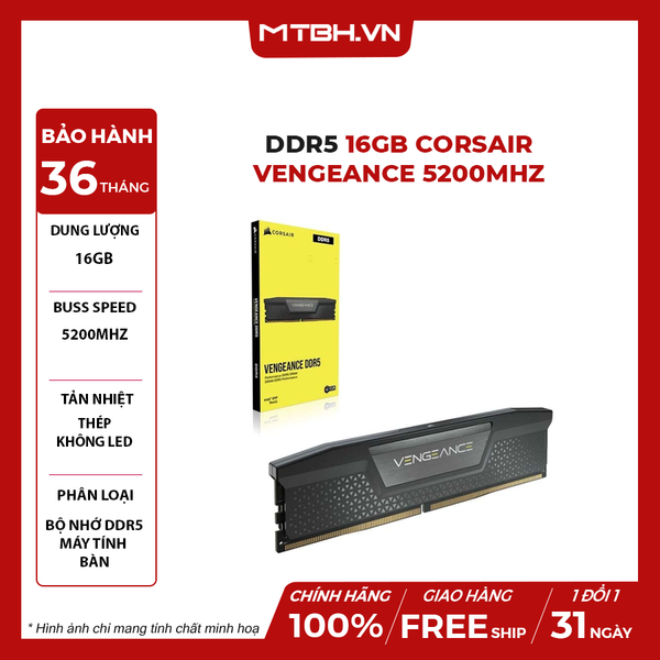 Ram DDR5 16GB Corsair Vengeance 5200MHz (CMK16GX5M1B5200C40)
