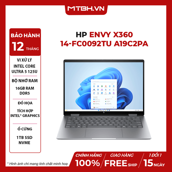 LAPTOP HP ENVY X360 14-fc0092TU A19C2PA Ultra 5 125U | 16GB RAM | 1TB SSD | 14' 2.8K OLED Touch | Win 11