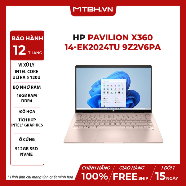 LAPTOP HP PAVILION X360 14-ek2024TU 9Z2V6PA Core 5-120U | 16GB RAM | 512GB SSD | 14' FHD Touch | Win 11