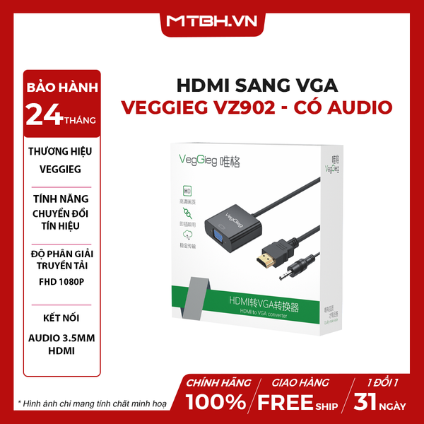CÁP CHUYỂN HDMI SANG VGA VEGGIEG VZ902 - CÓ AUDIO