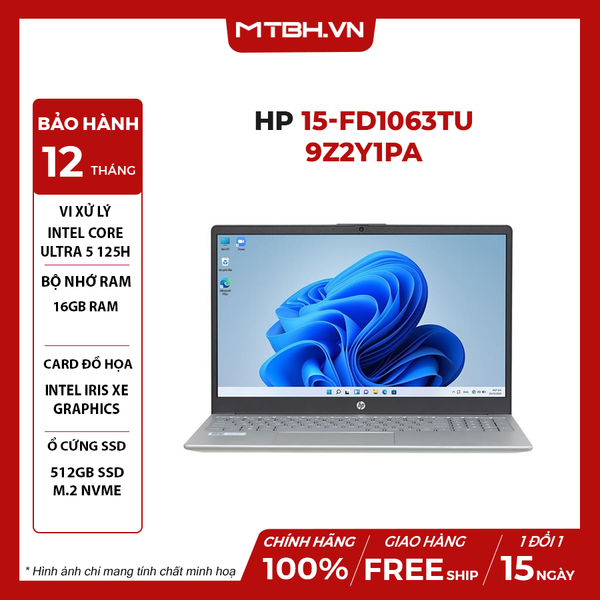 LAPTOP HP 15-fd1063TU 9Z2Y1PA Core Ultra 5 125H | 16GB | 512GB | 15.6 inch FHD | Win 11 | GOLD