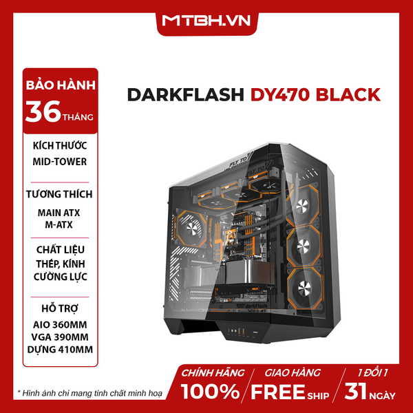 Case DarkFlash DY470 Black (ATX, Mid Tower,Màu Đen)