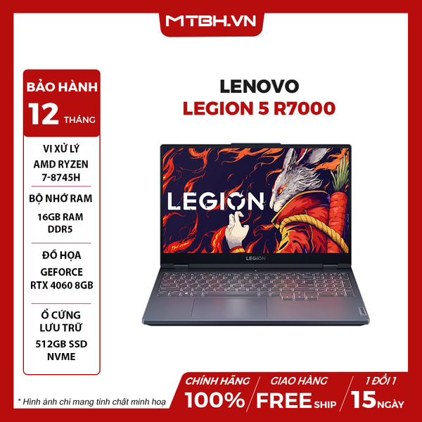 LAPTOP GAMING LENOVO LEGION 5 R7000 RYZEN 7-8745H | RTX 4060 8GB | 16GB RAM | 512GB SSD | 15.6