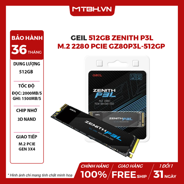 SSD Geil 512GB Zenith P3L M.2 2280 PCIe GZ80P3L-512GP