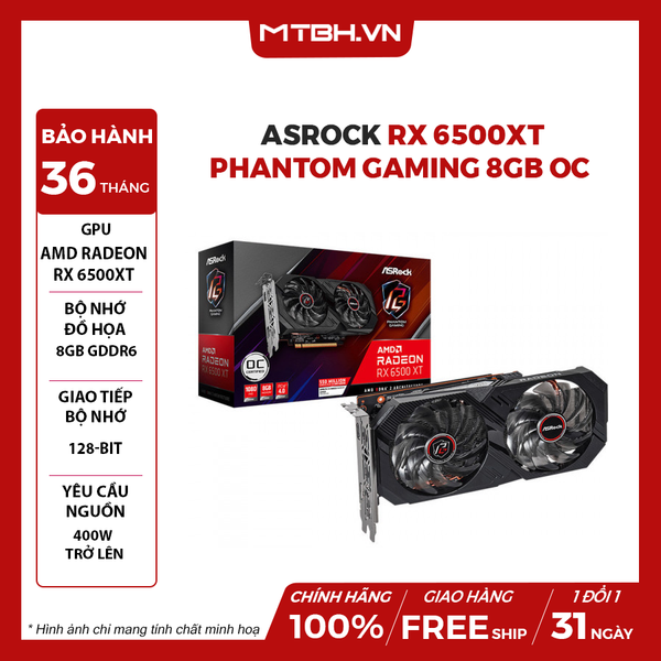 VGA ASROCK RX 6500XT PHANTOM GAMING 8GB OC