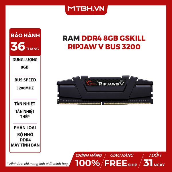 RAM DDR4 8GB GSKILL RIPJAW V BUSS 3200