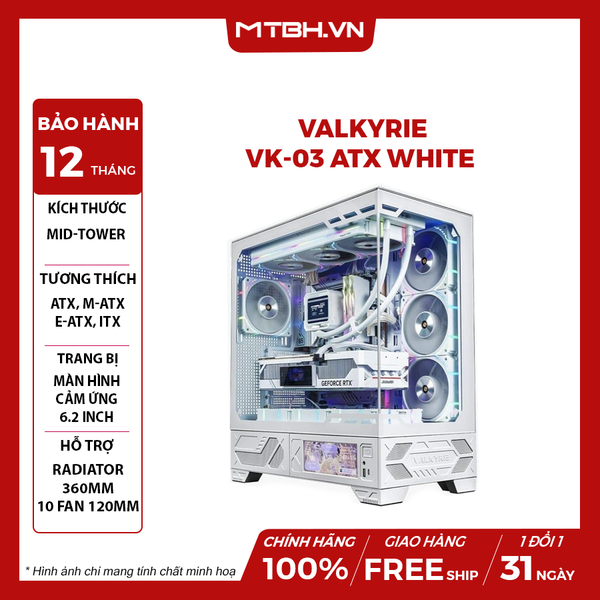 CASE VALKYRIE VK-03 ATX WHITE | Màn hình 6.2