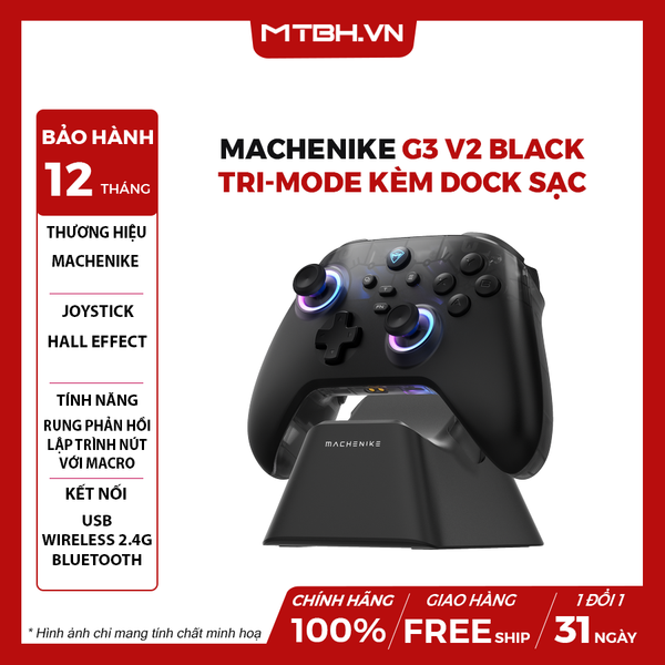 TAY CẦM GAME Machenike G3 v2 Black Tri-mode Kèm Dock Sạc