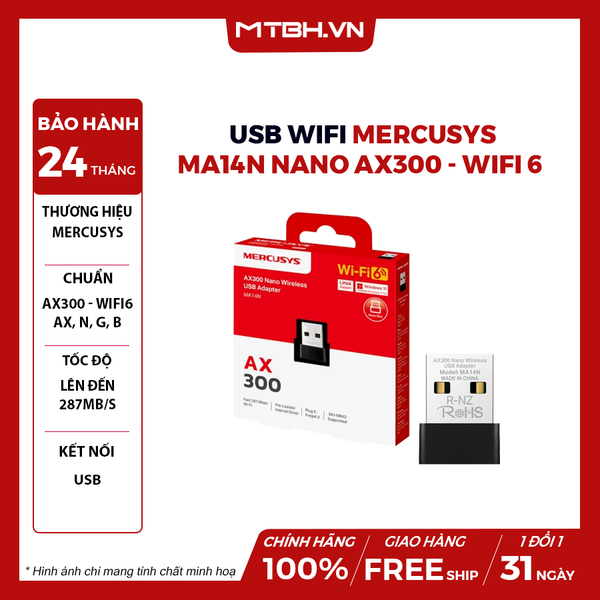USB WIFI (TP-LINK) MERCUSYS MA14N NANO AX300 - WIFI 6 | NHỎ GỌN