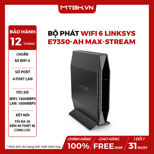 BỘ PHÁT WIFI 6 LINKSYS E7350-AH MAX-STREAM - CHUẨN AX1800 | EasyMesh
