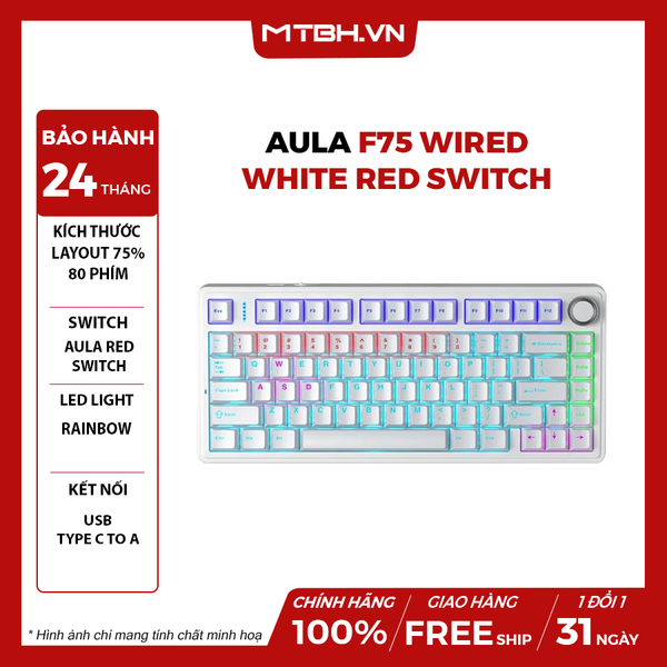 Bàn Phím Cơ AULA F75 Wired White Red Switch