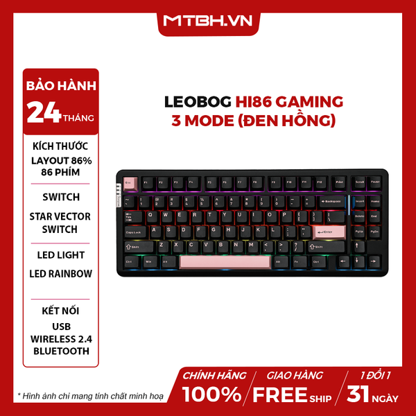 BÀN PHÍM CƠ LEOBOG Hi86 GAMING 3 MODE (Đen Hồng/ Star Vector switch)
