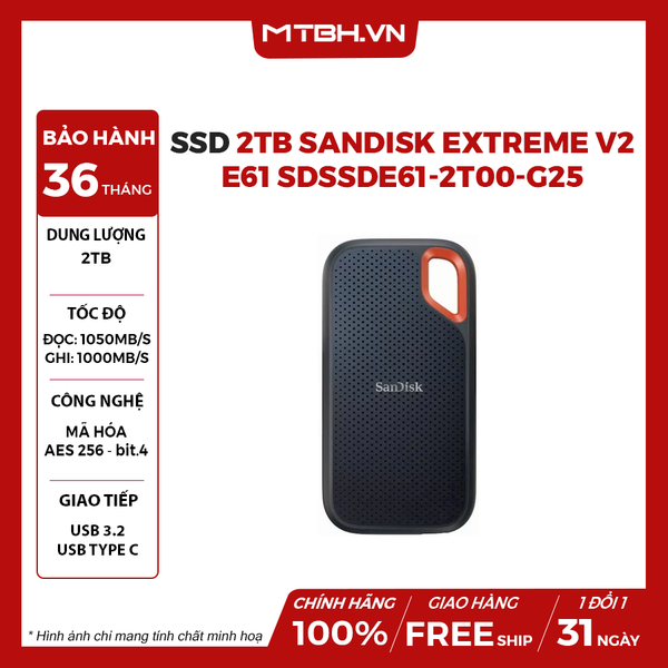 Ổ cứng di động SSD 2TB SanDisk Extreme V2 E61 1050MB/s SDSSDE61-2T00-G25