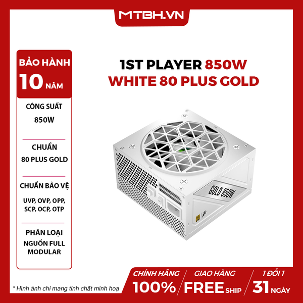 NGUỒN 1ST PLAYER 850W NGDP-GLD-850-BK-EU WHITE 80 PLUS GOLD