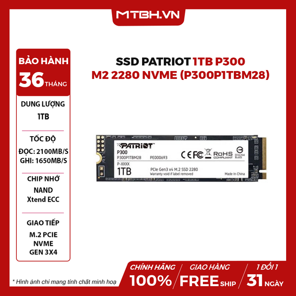 SSD Patriot 1TB P300 M2 2280 NVMe (P300P1TBM28)