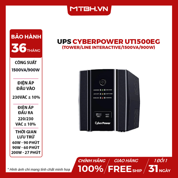 Bộ lưu điện UPS Cyberpower UT1500EG (Tower/Line Interactive/1500VA/900W)
