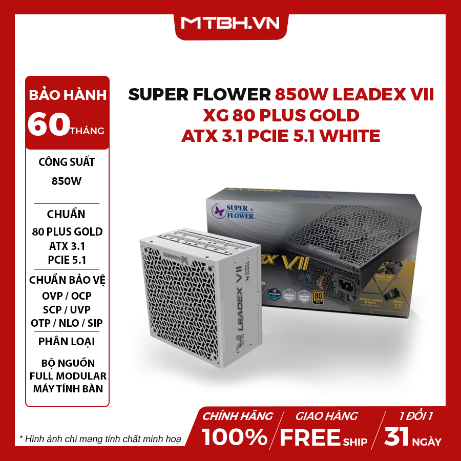 Nguồn Super Flower 850W Leadex VII XG 80 Plus Gold ATX 3.1 PCIE